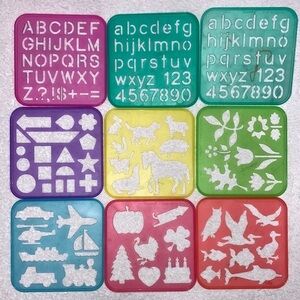 Vintage 1987 Tupperware stencils ABC’s shapes, animals, seasons, transpo…